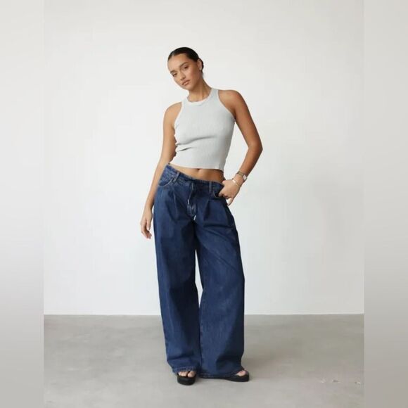 Lioness Slouched Tie Up Jeans in Dark Denim - Picture 1 of 5